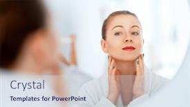  Presentation with treatment - Slide deck having beautiful-young-woman-with-cream background and a sky blue colored foreground