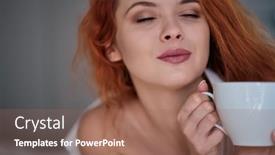  Presentation with coffee cup - Slide set having beautiful-young-woman-with-cup background and a coral colored foreground