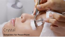  Presentation with salon - PPT layouts having beautiful-young-woman-with-eyelash background and a coral colored foreground