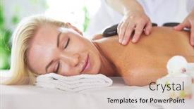  Presentation with spa salon - Beautiful PPT theme featuring beautiful-young-woman-with-eyes backdrop and a soft green colored foreground