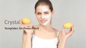 Presentation with lemons - PPT layouts consisting of beautiful young woman with facial mask and ripe lemons on grey background background and a lemonade colored foreground