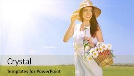  Presentation with flower beautiful lilac border - Colorful presentation theme enhanced with beautiful young woman with flowers backdrop and a  colored foreground