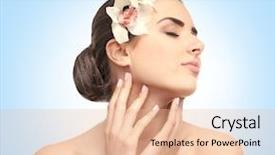  Presentation with blue spa - Colorful PPT theme enhanced with beautiful young woman with flowers in hair on blue background spa concept backdrop and a lemonade colored foreground