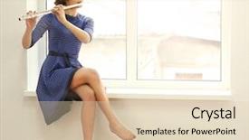  Presentation with flute - Amazing PPT theme having beautiful young woman with flute backdrop and a lemonade colored foreground