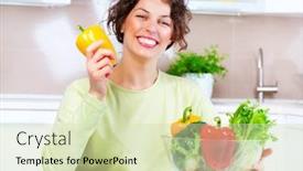  Presentation with vegetarian - Beautiful theme featuring beautiful-young-woman-with-fresh backdrop and a soft green colored foreground