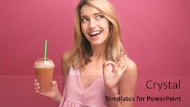  Presentation with smoothie - PPT theme with beautiful-young-woman-with-fresh background and a coral colored foreground