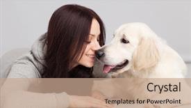  Presentation with golden woman - PPT theme with beautiful young woman with golden retriever background and a coral colored foreground