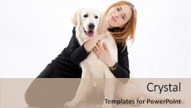  Presentation with golden woman - Beautiful PPT theme featuring beautiful young woman with golden retriever backdrop and a coral colored foreground