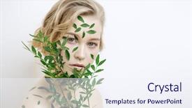 Presentation with chemistry leaves green leaf - Slides enhanced with beautiful young woman with green background and a sky blue colored foreground