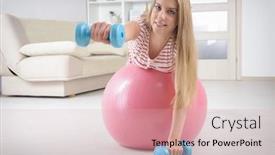  Presentation with gym ball - Audience pleasing PPT theme consisting of beautiful-young-woman-with-gym backdrop and a lemonade colored foreground