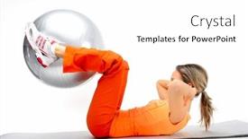  Presentation with gym ball - Amazing presentation having leg muscle - beautiful young woman with gym backdrop and a white colored foreground