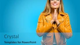  Presentation with praying hands - Beautiful presentation design featuring beautiful-young-woman-with-hands backdrop and a cyan colored foreground