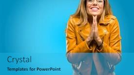  Presentation with praying hands - Presentation design enhanced with beautiful-young-woman-with-hands background and a cyan colored foreground