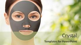  Presentation with natural skincare - Audience pleasing presentation theme consisting of beauty skincare and people concept - beautiful young woman with hydrogel mask on face over green natural background backdrop and a mint green colored foreground