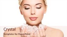  Presentation with skin care - Amazing PPT layouts having beautiful young woman with ice in her hands skin care concept isolated on white backdrop and a lemonade colored foreground