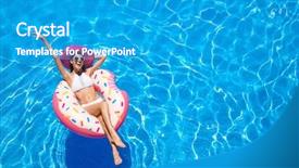  Presentation with swimming - Audience pleasing presentation design consisting of beautiful young woman with inflatable backdrop and a teal colored foreground