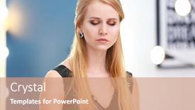 Presentation with makeup artist - Presentation theme featuring beautiful young woman with makeup made by professional artist in salon background and a coral colored foreground