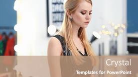  Presentation with makeup artist - Presentation theme with beautiful young woman with makeup made by professional artist in salon background and a coral colored foreground