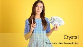  Presentation with money multiplyer - Theme having beautiful young woman with money background and a yellow colored foreground