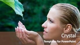  Presentation with leaf water drops fresh - PPT theme consisting of water drops from a green background and a tawny brown colored foreground