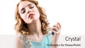  Presentation with perfume - Cool new PPT layouts with beautiful young woman with perfume backdrop and a lemonade colored foreground