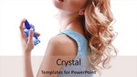  Presentation with perfume - Beautiful slide deck featuring beautiful young woman with perfume backdrop and a coral colored foreground