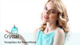  Presentation with perfume - Presentation design enhanced with young woman with perfume bottle background and a arctic colored foreground