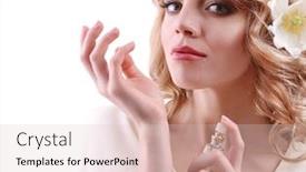  Presentation with perfume - Beautiful PPT layouts featuring beautiful-young-woman-with-perfume backdrop and a soft green colored foreground