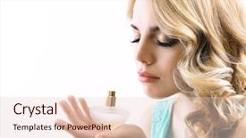  Presentation with perfume - PPT theme having beautiful young woman with perfume background and a lemonade colored foreground