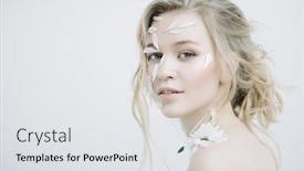  Presentation with cosmetics natural - Presentation theme consisting of beautiful young woman with petals of chrysanthemum on face and body beauty natural cosmetics concept background and a white colored foreground