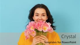  Presentation with blue pink - Slide set with beautiful-young-woman-with-pink background and a gold colored foreground