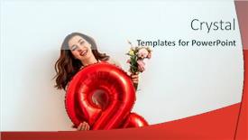  Presentation with balloon - Slides featuring beautiful-young-woman-with-pink background and a sky blue colored foreground