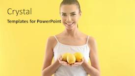  Presentation with lemons - Slide deck consisting of beautiful young woman with ripe lemons on color background background and a yellow colored foreground