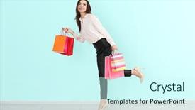  Presentation with woman pushing shopping trolley - Audience pleasing PPT layouts consisting of beautiful young woman with shopping backdrop and a  colored foreground