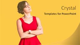  Presentation with hair - PPT theme having beautiful-young-woman-with-short background and a yellow colored foreground