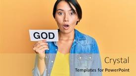  Presentation with word god - Colorful presentation design enhanced with beautiful-young-woman-with-short backdrop and a yellow colored foreground