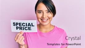  Presentation with price - Colorful PPT theme enhanced with beautiful-young-woman-with-short backdrop and a lavender colored foreground