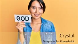  Presentation with word god - Slide deck featuring beautiful-young-woman-with-short background and a yellow colored foreground