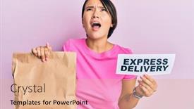  Presentation with express delivery - Audience pleasing PPT layouts consisting of beautiful-young-woman-with-short backdrop and a coral colored foreground