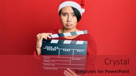  Presentation with clapboard - Presentation consisting of beautiful-young-woman-with-short background and a red colored foreground