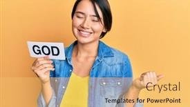  Presentation with word god - Colorful presentation enhanced with beautiful-young-woman-with-short backdrop and a yellow colored foreground