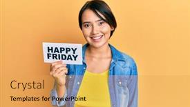  Presentation with friday - Audience pleasing presentation theme consisting of beautiful-young-woman-with-short backdrop and a yellow colored foreground