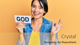  Presentation with word god - Slides having beautiful-young-woman-with-short background and a yellow colored foreground