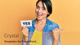  Presentation with yes - Beautiful theme featuring beautiful-young-woman-with-short backdrop and a yellow colored foreground