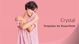  Presentation with hair care - Slide deck having beautiful-young-woman-with-short background and a coral colored foreground