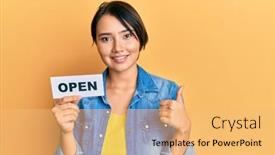  Presentation with hair - Presentation theme enhanced with beautiful-young-woman-with-short background and a yellow colored foreground