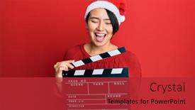  Presentation with clapboard - Presentation design featuring beautiful-young-woman-with-short background and a red colored foreground