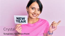  Presentation with happy new year - Presentation theme consisting of beautiful-young-woman-with-short background and a lavender colored foreground