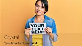  Presentation with text message - Colorful presentation design enhanced with beautiful-young-woman-with-short backdrop and a yellow colored foreground