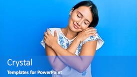  Presentation with hair care - Colorful presentation theme enhanced with beautiful-young-woman-with-short backdrop and a teal colored foreground